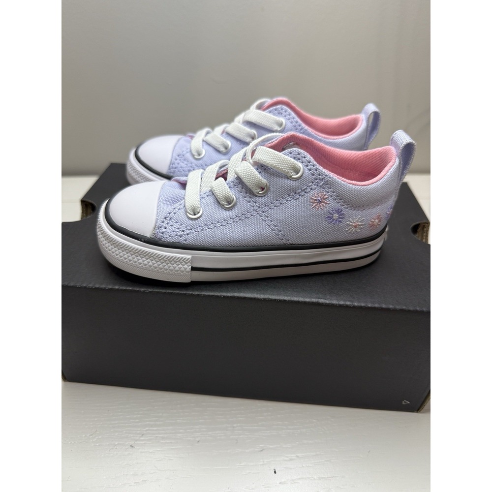 Converse All Star Infant Floral Embroidered Canvas Sneakers Lavender Pink Size 7